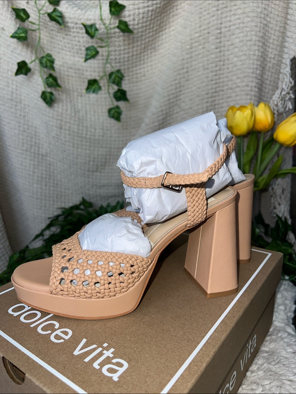 PeyTen Dolce Vita Woven Platform Sandal in Light Tan